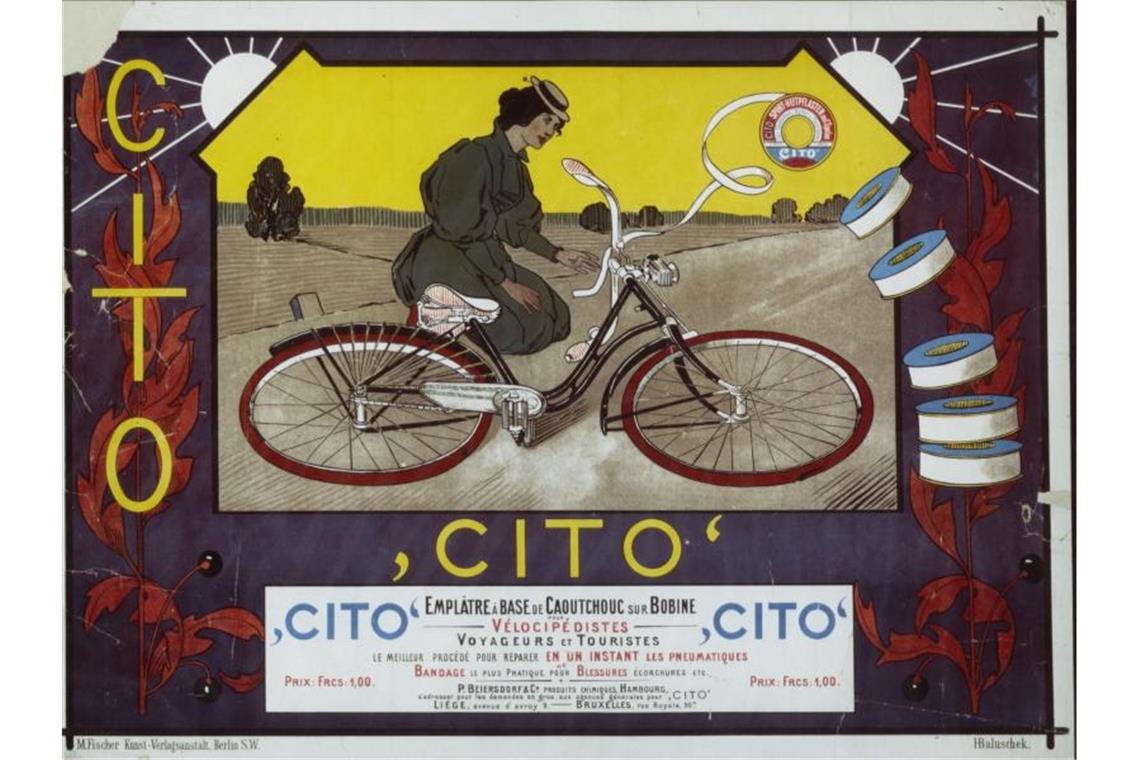 Ein belgisches Werbeplakat für das „Cito-Sportheftpflaster“, das vom Hamburger Unternehmen Beiersdorf 1896 auf den Markt gebracht wurde. Foto: Tesa/dpa