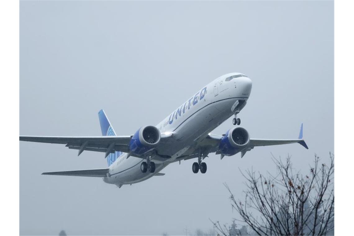 Ein Boeing 737 Max-Flugzeug von United Airlines. Foto: Ted S. Warren/AP/dpa