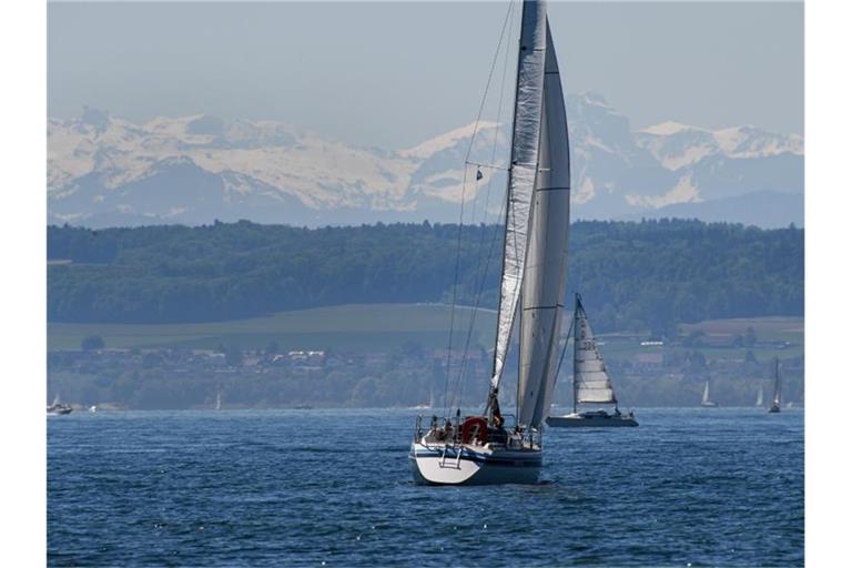 Ein Boot segelt auf dem Bodensee von Meersburg aus Richtung Konstanz. Foto: Felix Kästle