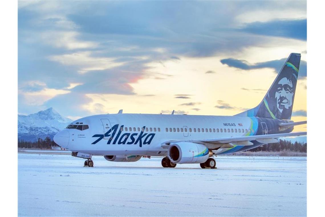 Flugzeug tötet Bären-Mutter kurz nach Landung Ein Flugzeug der Alaska Airlines steht mit beschädigtem Triebwerk auf dem Flughafen von Yakutat. Das Flugzeug kollidierte beim Landen mit einem Braunbären. Das Tier starb. Foto: R E Johnson/AP/dpa