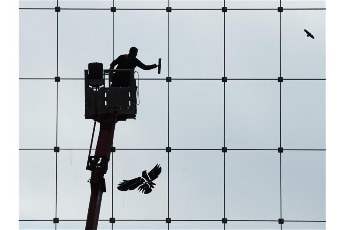 Nächste Etappe beim Mindestlohn: Klarheit über Anpassung Ein Gebäudereiniger putzt die gläserne Fassade des World Trade Center (WTC) in Dresden. Foto: Sebastian Kahnert/dpa-Zentralbild/dpa