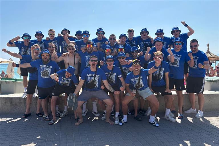 Ein Großteil von erster und zweiter Mannschaft des SV Unterweissach während der Partyreise auf Mallorca. Foto: privat