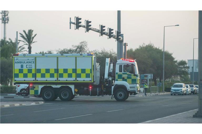 Ein Krankenwagen in der Nähe des israelischen Angriffsorts in Doha.