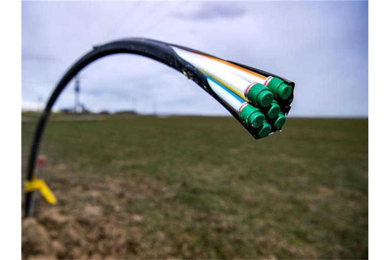 Ein Leerrohr für Glasfaser wurde auf einem Acker verlegt, aus dem es noch herausragt. Foto: Sina Schuldt/dpa/Archivbild