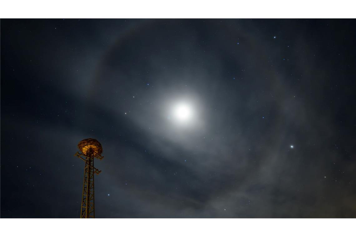 Bilder des Tages Ein Lichthof erscheint um den zunehmenden Mond am Nachthimmel über Brandenburg.