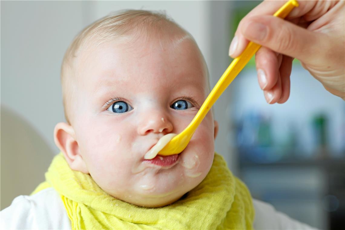 Ein Löffelchen Brei fürs Baby: Der Mensch muss das Essen erst lernen. Wie sich der Beginn dieses Lernprozesses optimal gestalten lässt, haben überwiegend Mütter bei einem Online-Seminar zur Beikosteinführung erfahren. Foto: stock.adobe.com/Reicher