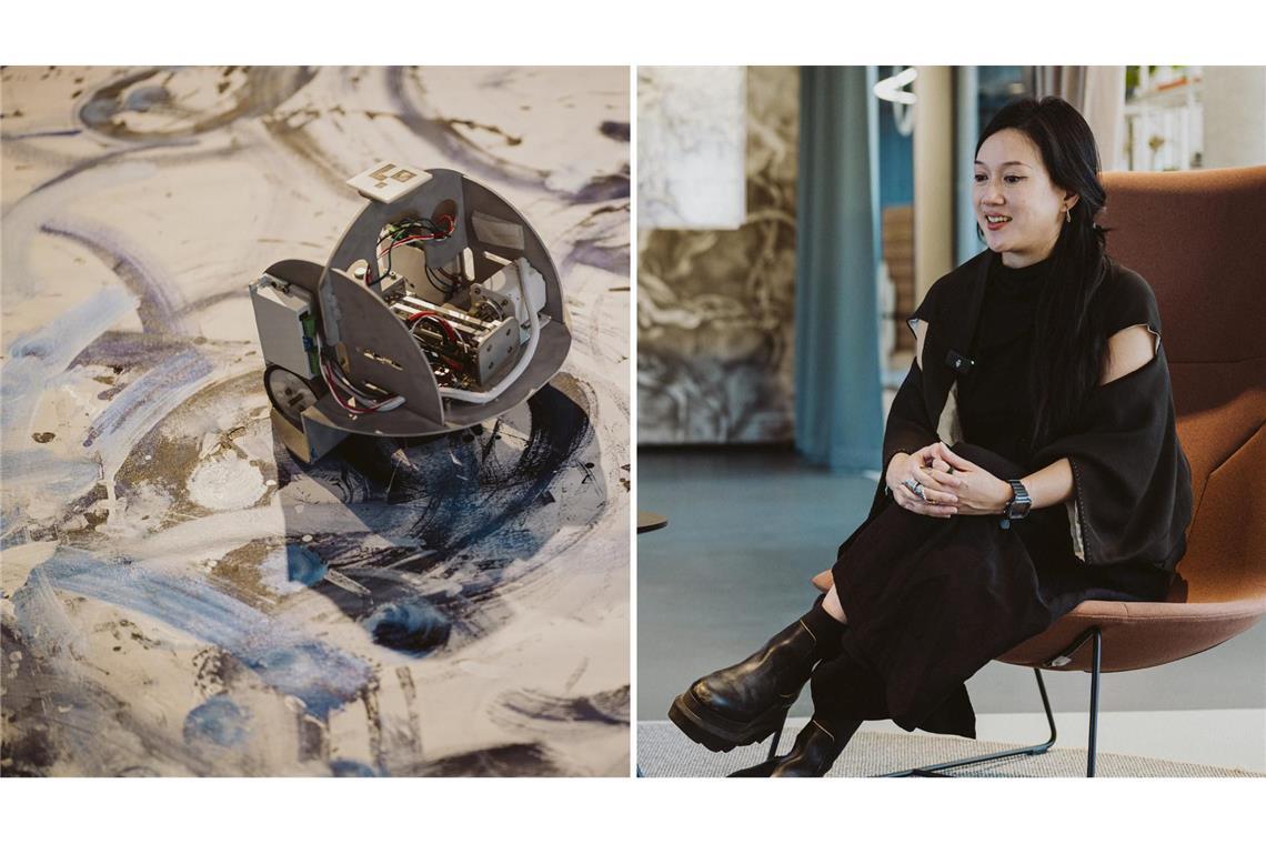 Ein malender Roboter: zu sehen gibt es das im Kunstverein in Heilbronn.