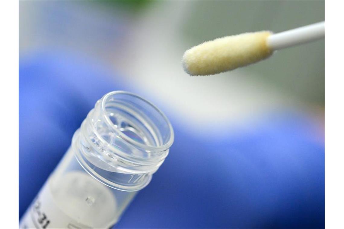 Land fördert Entwicklung von Corona-Schnelltests Ein Mann führt einen Testz auf Virus SARS-CoV-2 durch. Foto: Sebastian Gollnow/dpa/Symbolbild