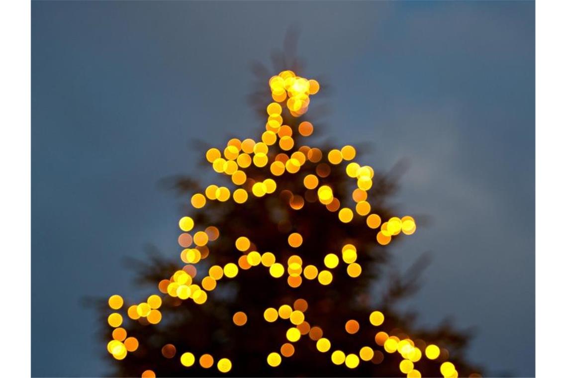 Ein mit einer Lichterkette beleuchteter Tannenbaum. Foto: Daniel Bockwoldt/dpa/Symbolbild