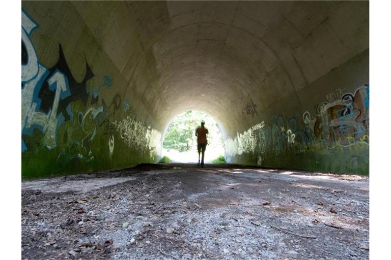 Ein Passant geht durch eine Unterführung, die mit Graffiti besprüht ist. Foto: Bernd Weißbrod/dpa/Symbolbild