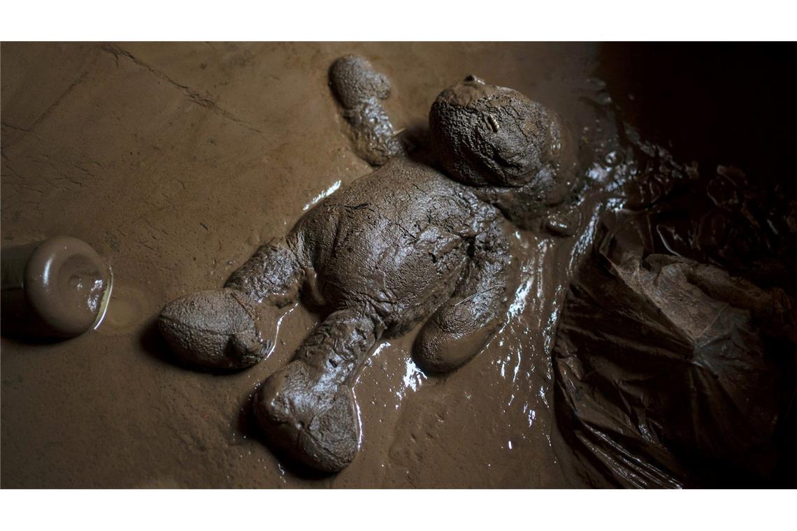 Ein Plüschtier liegt im Schlamm eines überschwemmten Hauses in Poza Rica, Mexiko.