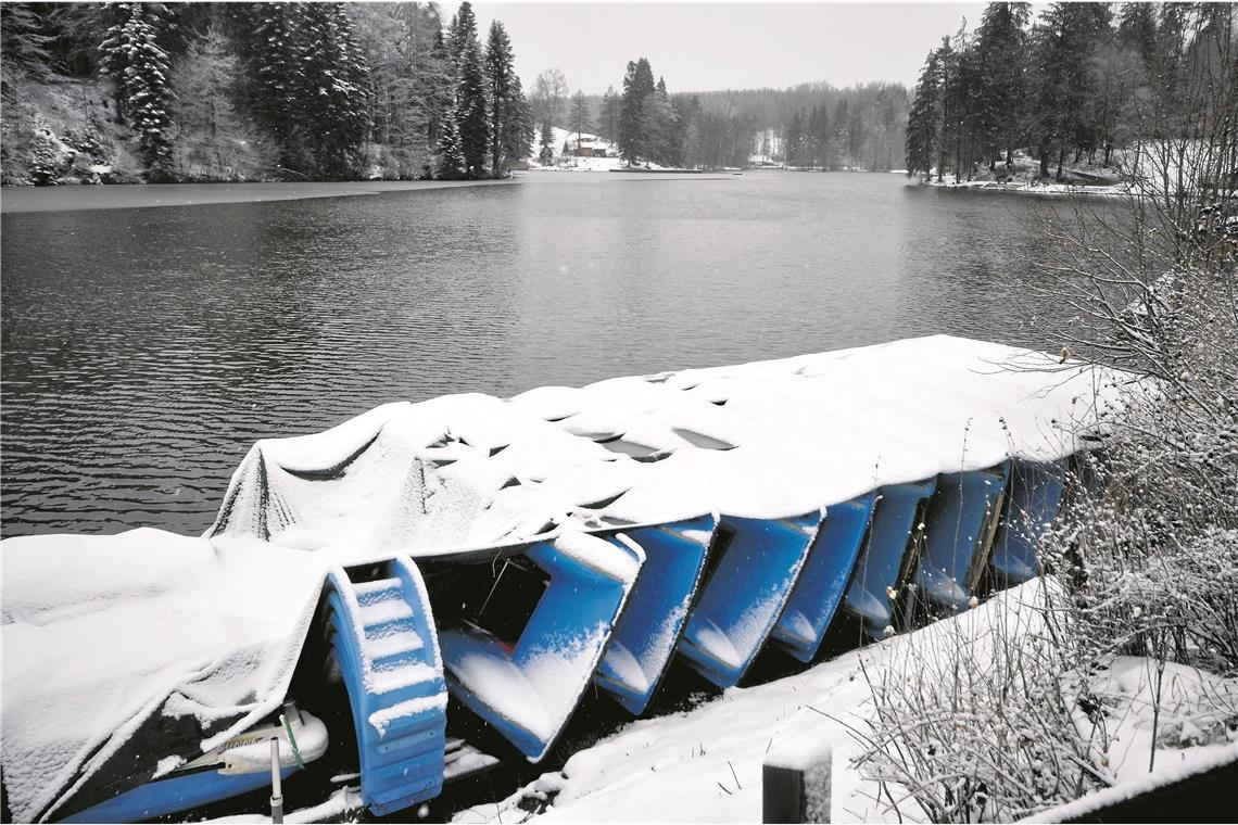 Ein seltener Anblick in diesem Winter: Schnee am Ebnisee, hier in einer Aufnahme Anfang Januar. Foto: R. Stütz