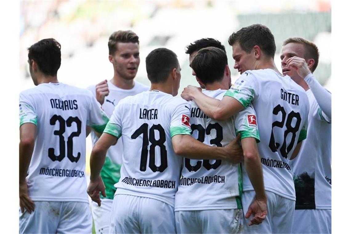Ein Sieg gegen Absteiger SC Paderborn ist für die Profis von Borussia Mönchengladbach Pflicht. Foto: Federico Gambarini/dpa-Pool/dpa
