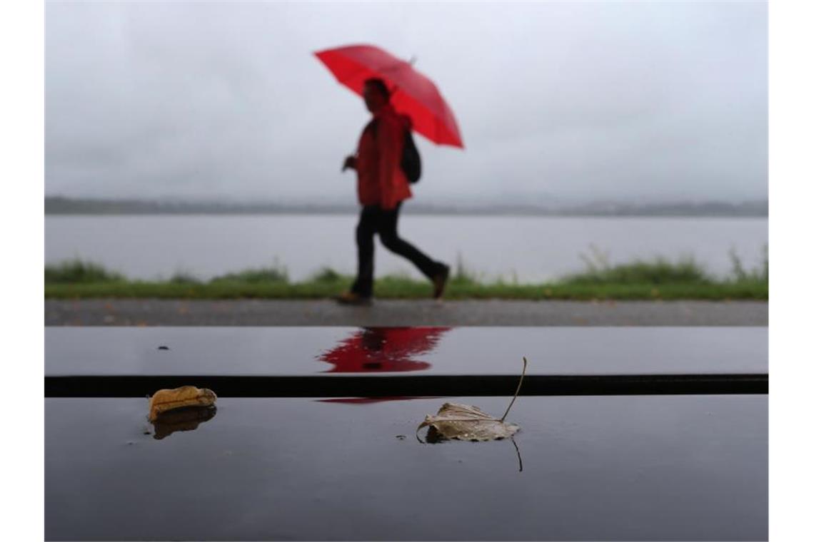 Ein Spaziergänger im Regen. Foto: Karl-Josef Hildenbrand/dpa/Symbolbild