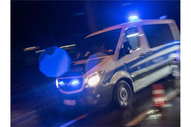 Ein Streifenwagen der Polizei fährt mit Blaulicht im Regen. Foto: Patrick Seeger/dpa/Archivbild