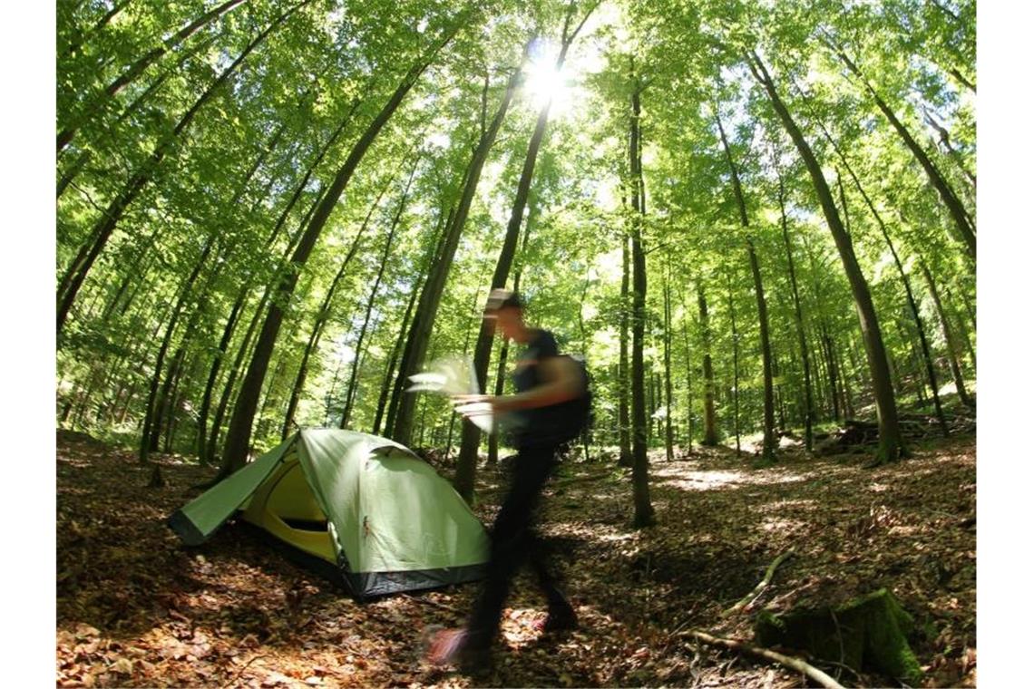 Ein Wanderer hat sein Zelt auf einer Trekking-Tour im Schwarzwald aufgestellt. Foto: Jochen Denker/Naturpark Schwarzwald/Archivbild