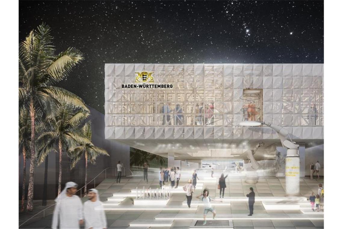 Eine Computergrafik zeigt einen Plan für den Baden-Württemberg Pavillon für die Weltausstellung Expo in Dubai. Foto: Helbig Knippers /Arge VONM/Ingenieurkammer Baden-Württemberg/dpa/Archivbild