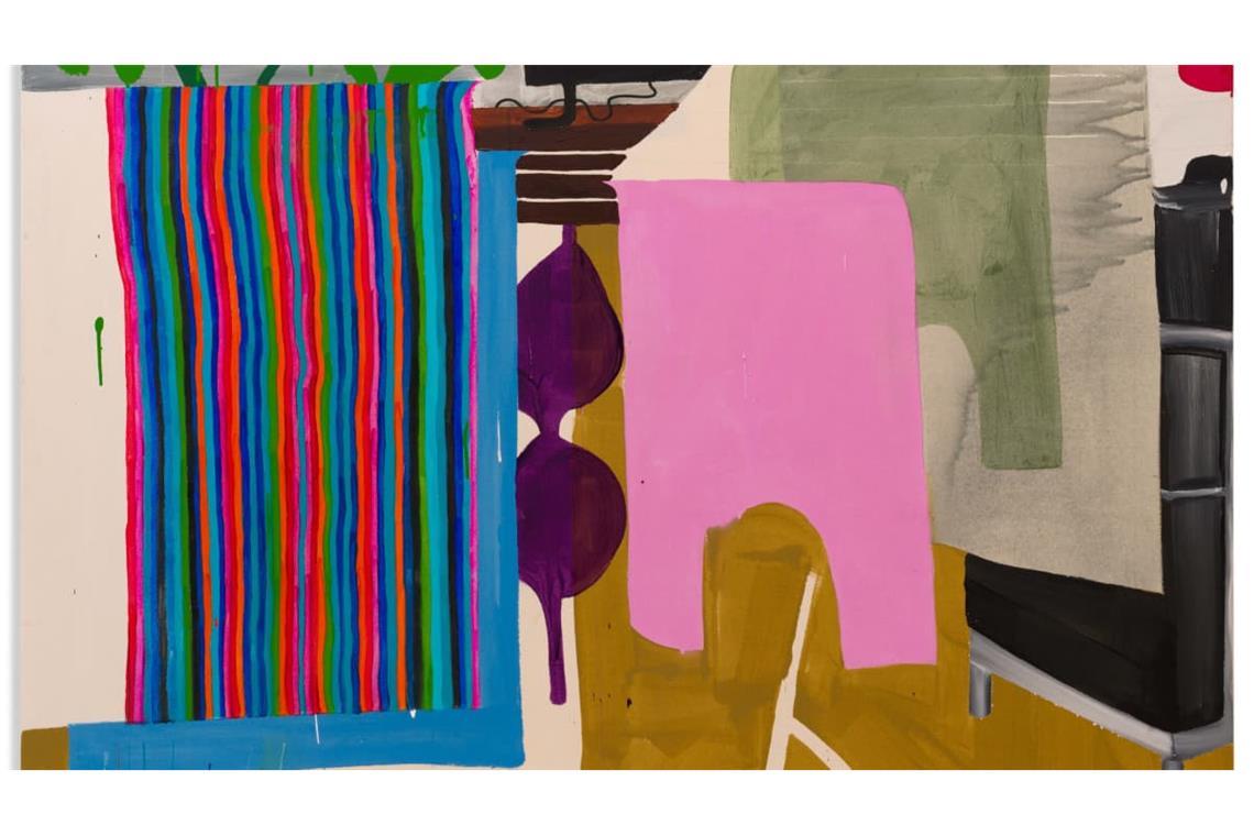 Eine Einzelausstellung mit neuen Bildern des Kunstaufsteigers Carlo Krone zeigt die Galerie Thomas Fuchs zum Art Alarm. Unsere Abbildung zeigt das Bild „haushalten“ (Ausschnitt).