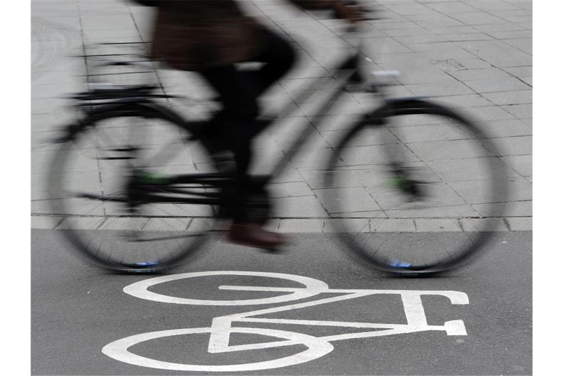 Eine Fahrradfahrerin auf einem Fahrradweg. Foto: Daniel Bockwoldt/Archivbild