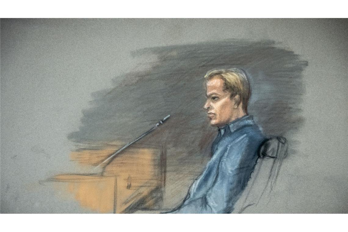 Eine Gerichtszeichnung zeigt den Angeklagten Marius Borg Høiby am dritten Tag des Prozesses gegen ihn im Osloer Bezirksgericht.