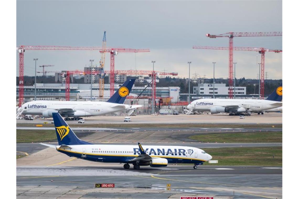 Eine Maschine des Billigfliegers Ryanair am Frankfurter Flughafen. Foto: Andreas Arnold/dpa