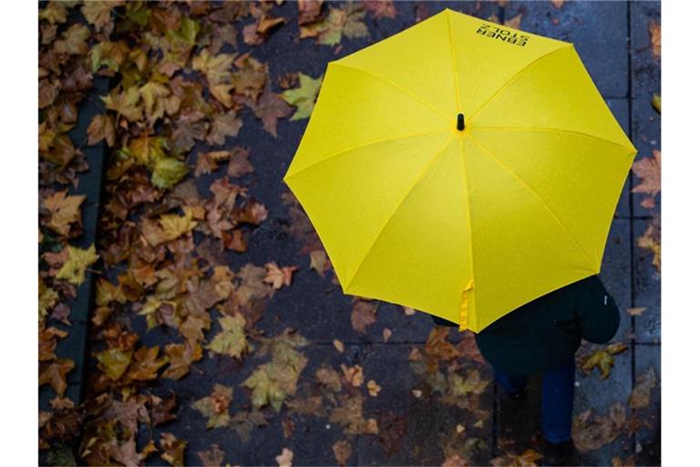 Eine Person läuft mit einem Regenschirm auf einem Gehweg. Foto: Tom Weller/dpa/Archivbild