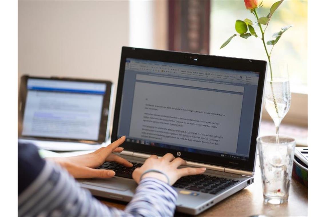 Fördergeld für Laptops fast ganz ausgezahlt: Lieferprobleme Eine Schülerin arbeitet an einem Laptop. Foto: Sebastian Gollnow/dpa/Symbolbild
