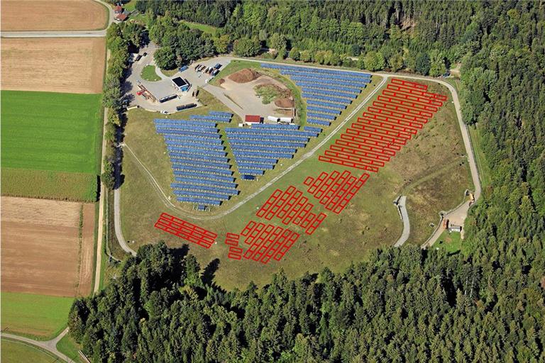 Eine Veranschaulichung der aktuell stattfindenden Erweiterung der PV-Anlage auf der ehemaligen Deponie in Kaisersbach. Foto: AWRM