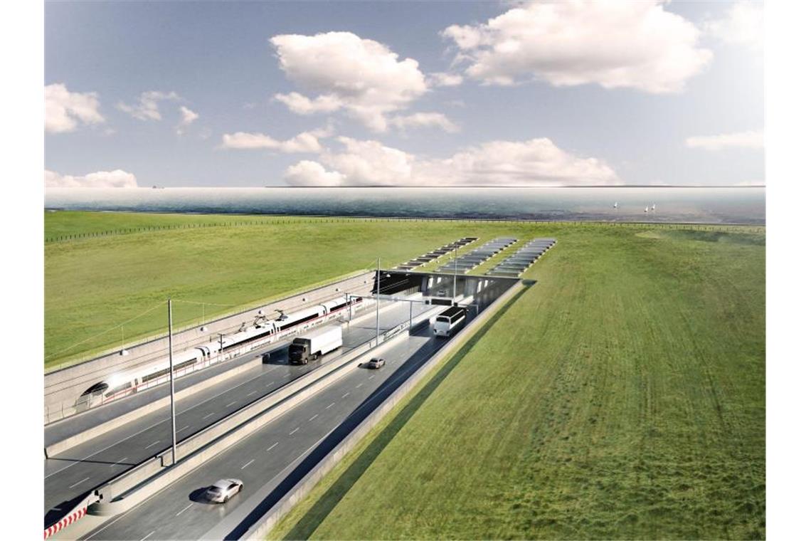 Arbeiten für Ostseetunnel in vollem Gange Eine Visualisierung des geplanten Fehmarnbelt-Tunnels zwischen Deutschland und Dänemark mit dem Tunneleingang auf dänischer Seite bei Rodbyhavn. Foto: ICONO A/S/Femern A/S/dpa