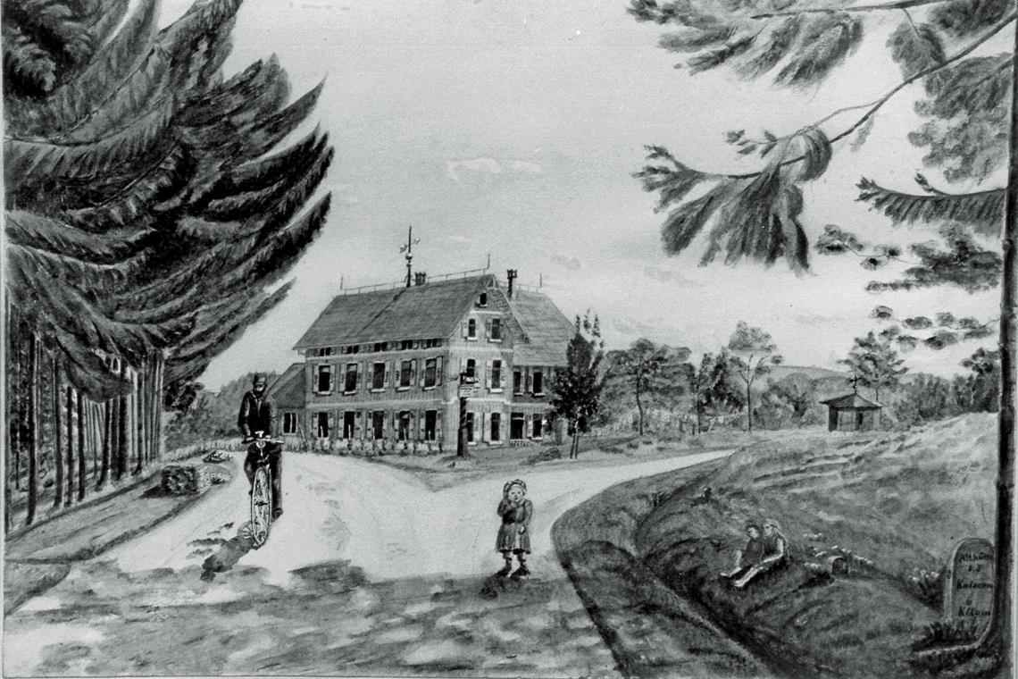 Eine Zeichnung des Schulhauses in Althütte um 1900. Archivfoto: Monika Melchert