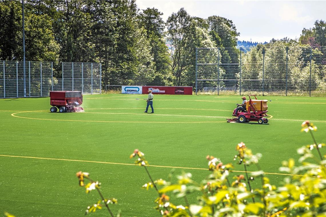 Einen Kunstrasenplatz gibt es auf dem Sportplatz in Oppenweiler bereits. Doch im Winter reicht dieser eigentlich nicht aus, um den Trainingsbedarf zu decken. Foto: Alexander Becher