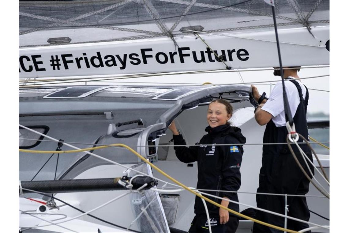 Nach Atlantik-Überquerung: Greta Thunberg erreicht New York Einfahrt in den Hafen von New York. Foto: Craig Ruttle/AP