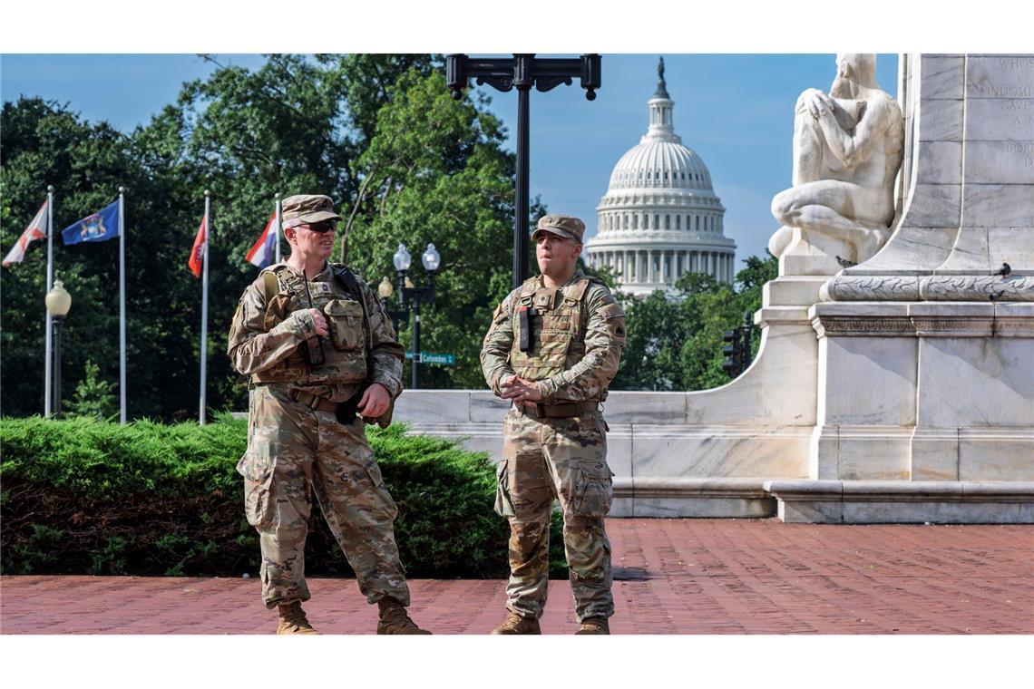 Einheiten der Nationalgarde sollen mit ihrer Präsenz Sicherheit und Ordnung in der US-Hauptstadt vermitteln.
