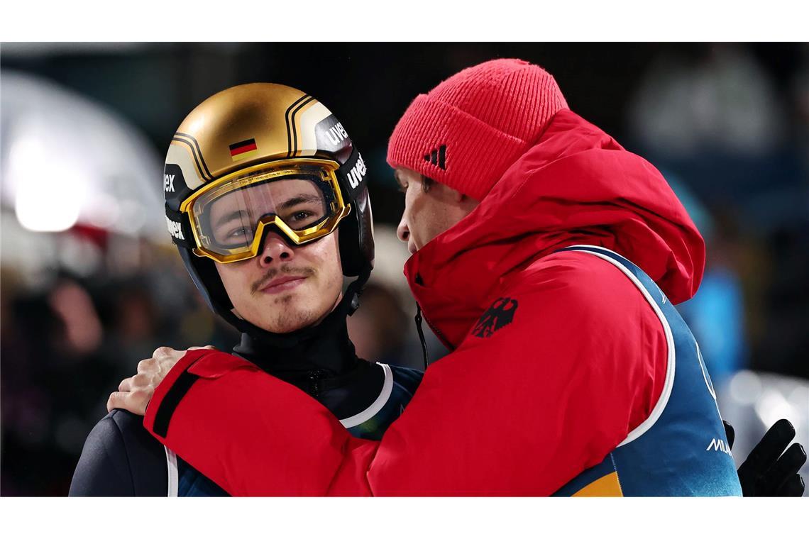 Einzel-Olympiasieger Philipp Raimund (l) und Andreas Wellinger (r) gehören zum deutschen Super-Team-Aufgebot.