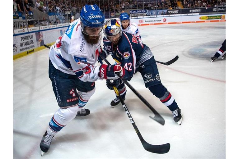 Eishockeyprofi EisCody Lampl (l) von Adler Mannheim. Foto: Sina Schuldt/dpa/Archivbild