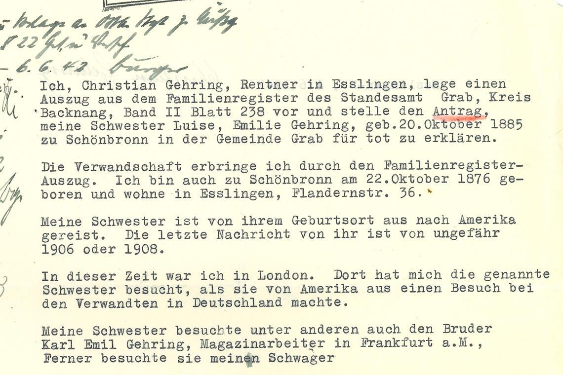 Emilie Gehring und das Titanic-Geheimnis Emilies Bruder Christian Gehring bemühte sich darum, seine Schwester für tot erklären zu lassen.