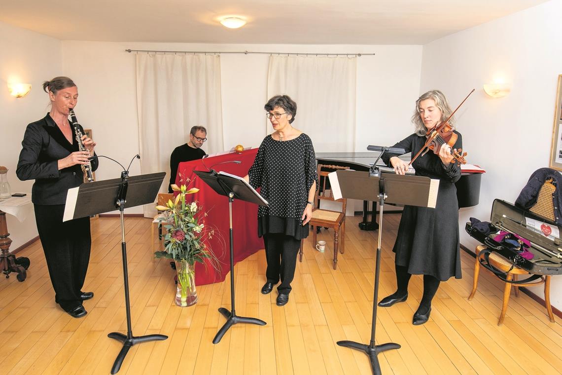 Enge Bühne, große Leistung: Cindy Velz (Klarinette), Gerhard Kleesattel (Klavier), Simone Alex-Kummer (Alt) und Editha Konwitschny (Violine) begeistern ihr Publikum in der alten Schmiede Rietenau mit viel Gefühl und fast vergessenen Klängen aus Kindertagen. Foto: A. Becher