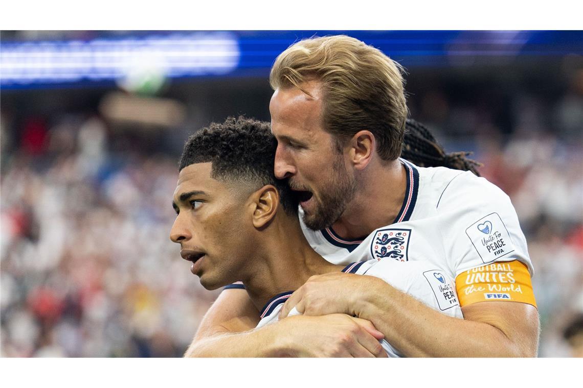 England-Stars Harry Kane (oben) und Jude Bellingham gegen Kroatien.