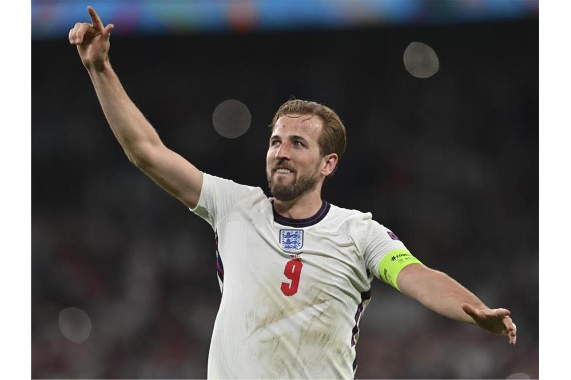 Englands Harry Kane feiert den Finaleinzug. Foto: Paul Ellis/Pool AFP/AP/dpa