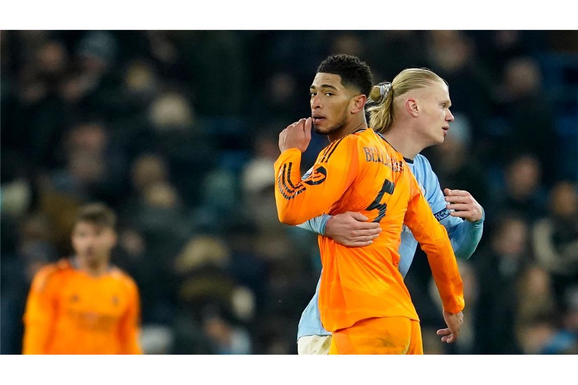 Erling Haaland (r) wird Manchester City in Madrid zur Verfügung stehen. (Archivbild)