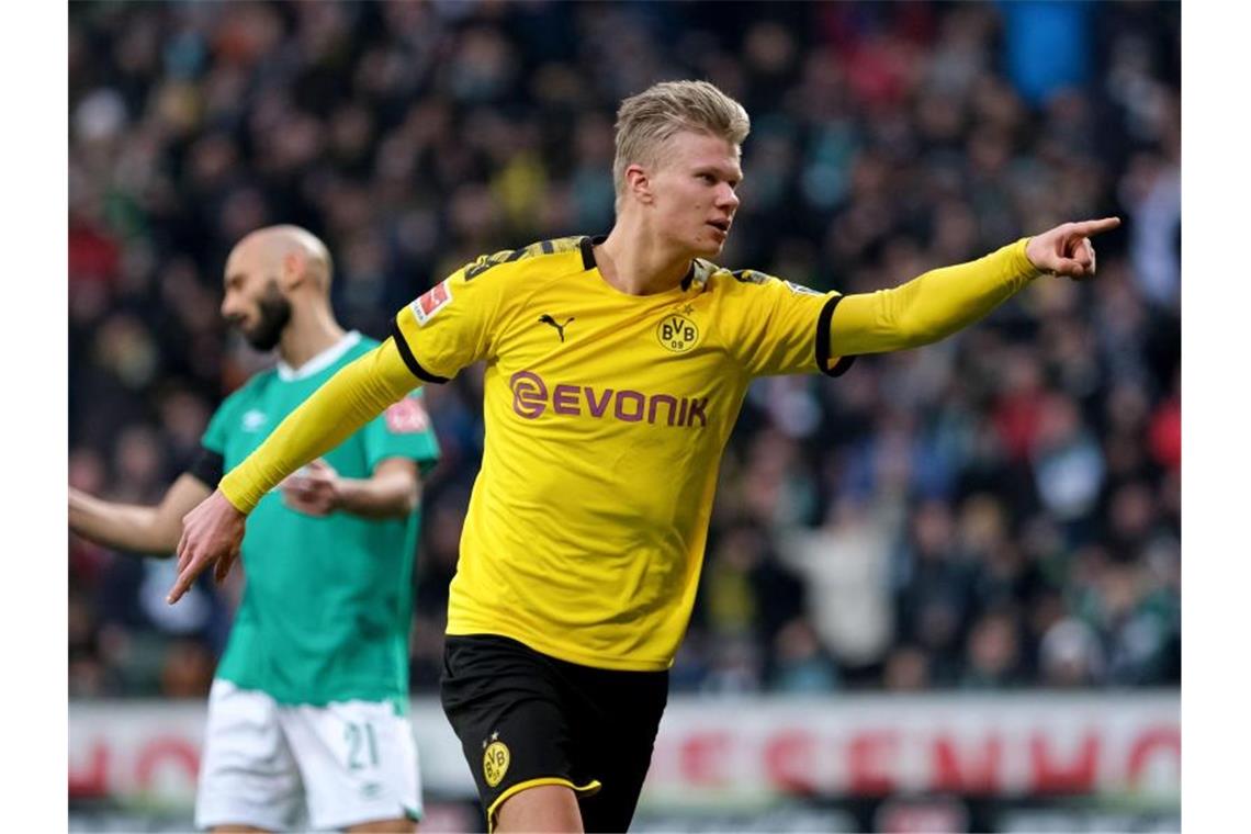 Erling Haaland traf für den BVB auch in Bremen. Foto: Peter Steffen/dpa