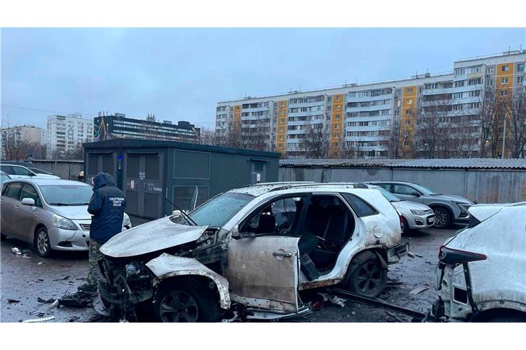 Ermittler bei der Arbeit am Tatort in Moskau.