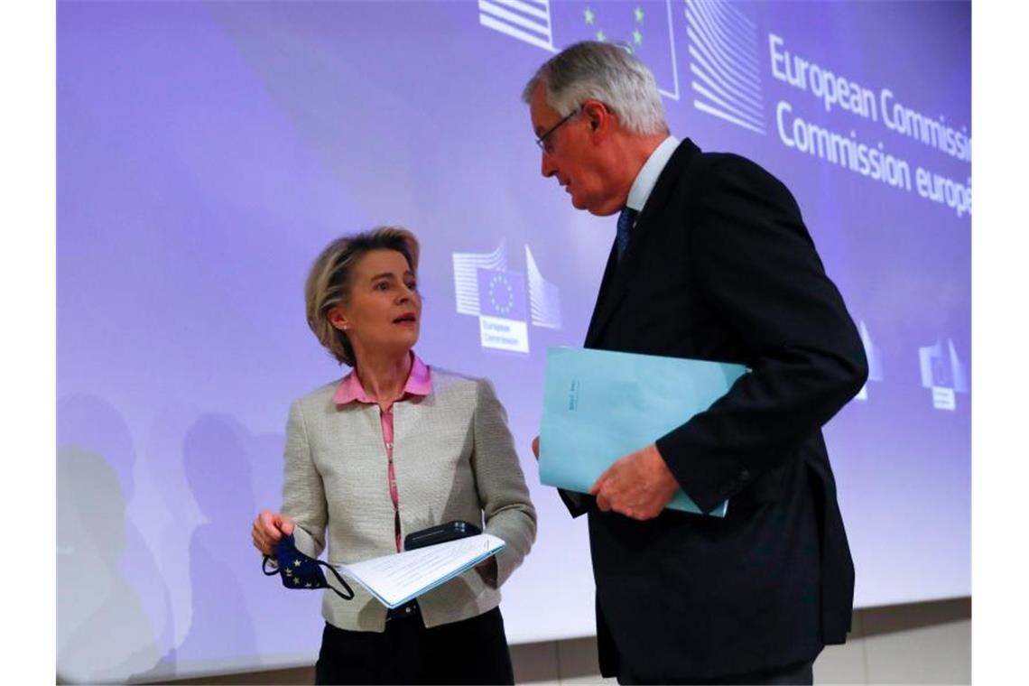 EU-Kommissionschefin Ursula von der Leyen und Chefunterhändler Michel Barnier. Foto: Francisco Seco/Pool AP/dpa
