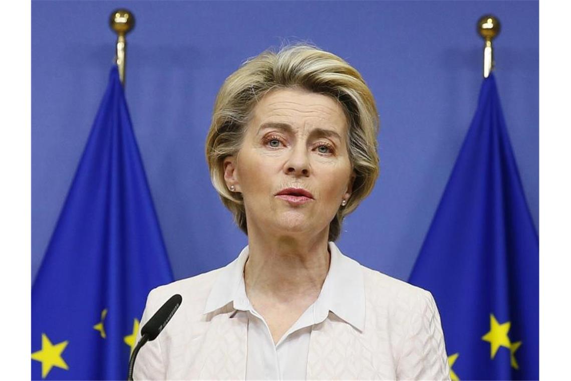 EU-Kommissionspräsidentin Ursula von der Leyen gibt eine Pressemitteilung über die laufenden Brexit-Verhandlungen ab. Foto: Julien Warnand/Pool EPA/AP/dpa