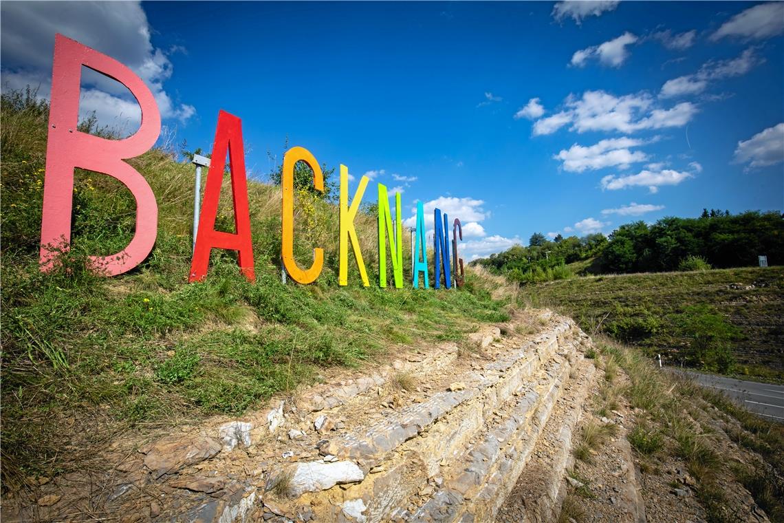 Farbenfrohes „Backnang“ über der B14. Foto: A. Becher
