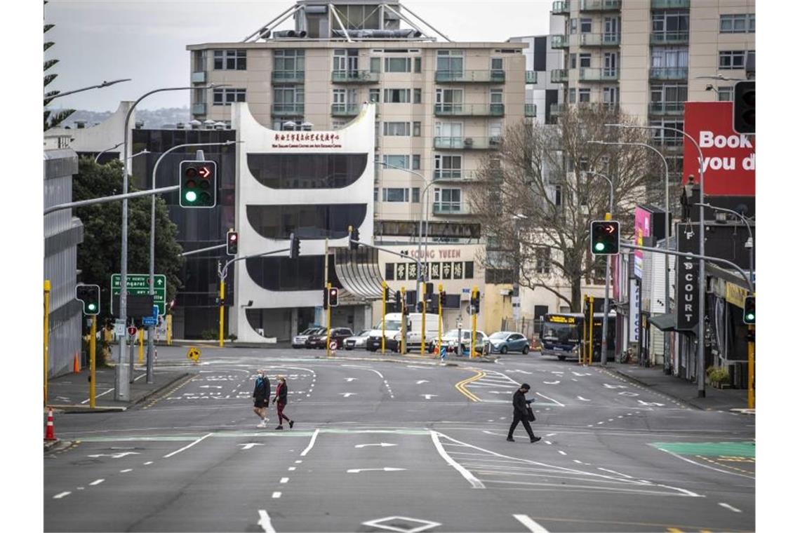 Wieder Lockdown in Teilen Neuseelands Fast menschenleer ist das zentrale Geschäftsviertel von Auckland. Foto: Michael Craig/New Zealand Herald/dpa