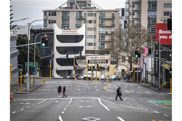 Fast menschenleer ist das zentrale Geschäftsviertel von Auckland. Foto: Michael Craig/New Zealand Herald/dpa