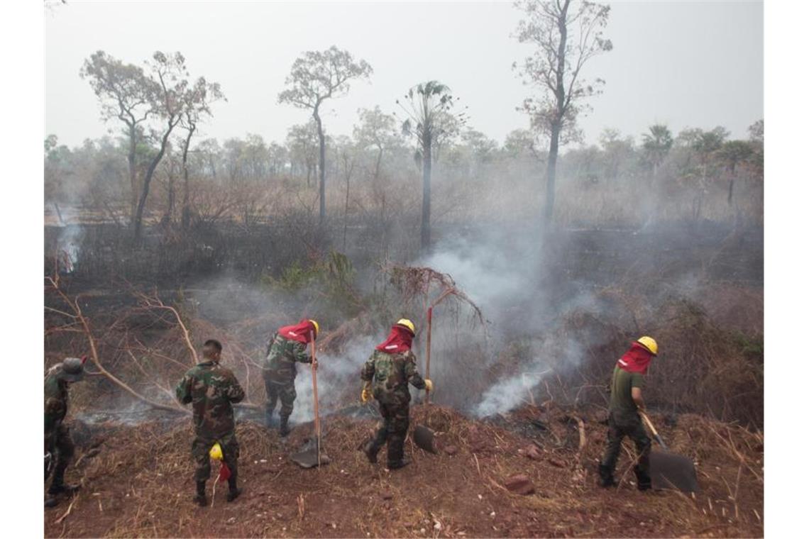 Brasilien: Bolsonaro fordert Entschuldigung von Macron Feuerwehrleute bei einem im Einsatz beim Ort Otuquis in Bolivien. Foto: Gaston Brito
