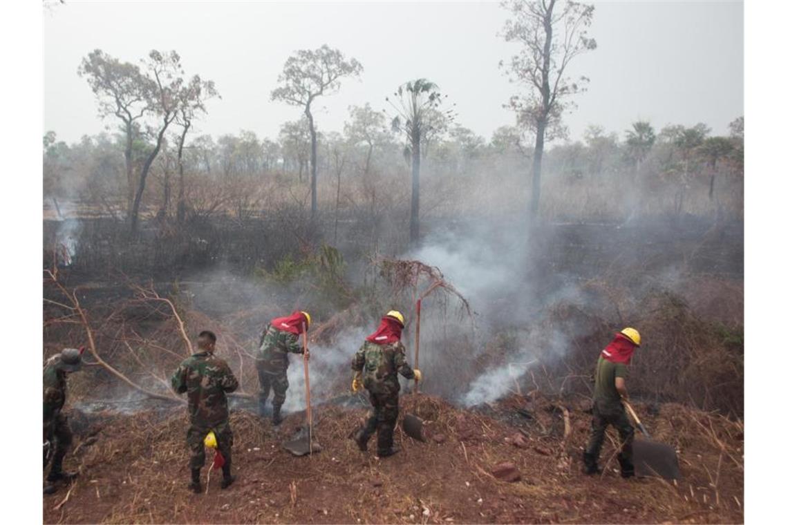 Feuerwehrleute bei einem im Einsatz beim Ort Otuquis in Bolivien. Foto: Gaston Brito