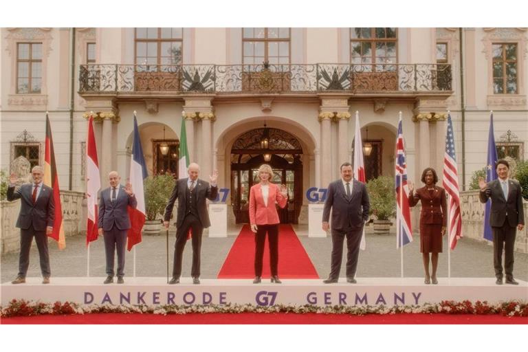 Fiktives G7-Treffen. In der Mitte: Cate Blanchett als deutsche Kanzlerin.